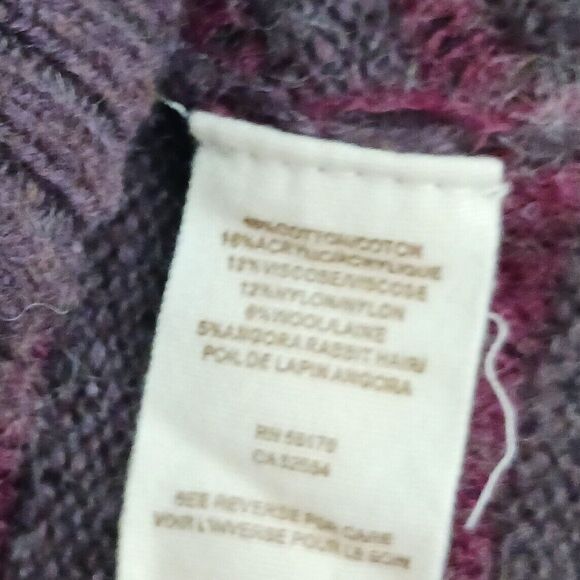 Free People Pullover Sweater Plum Striped Angora Wool Hi Low Sz S - Picture 6 of 7